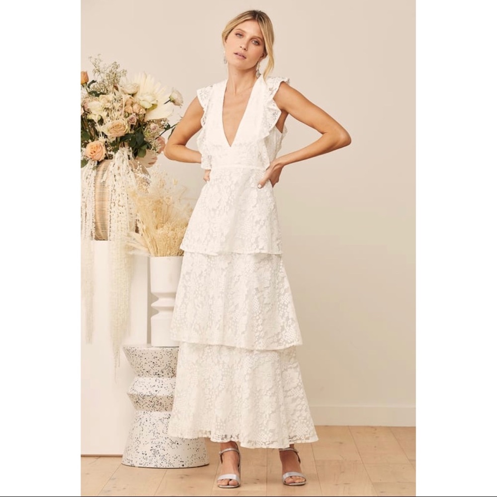 Lulu's Molinetto Lace Ruffled Tiered Sleeveless Maxi Dress